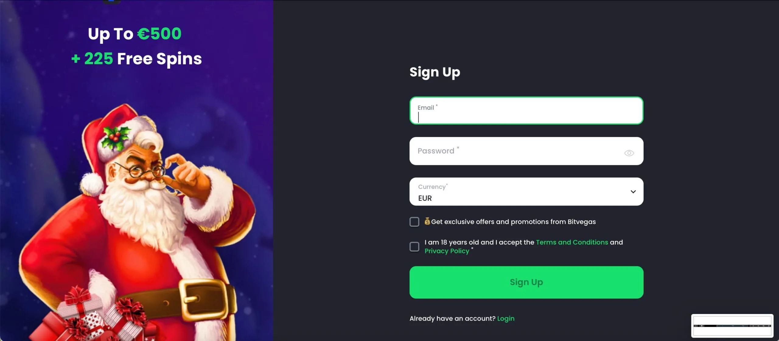 BitVegas Casino Signup