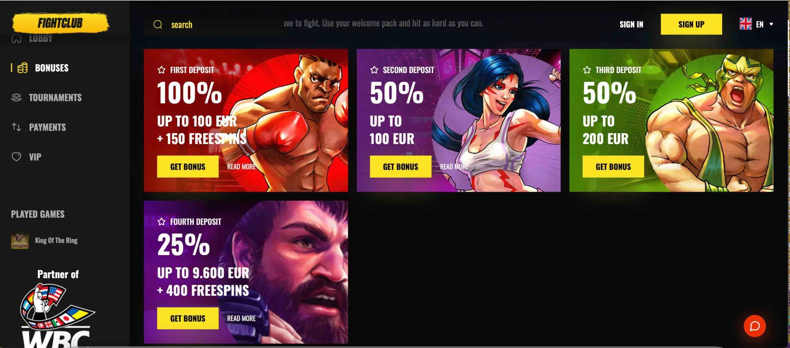 FightClub Casino Bonuses