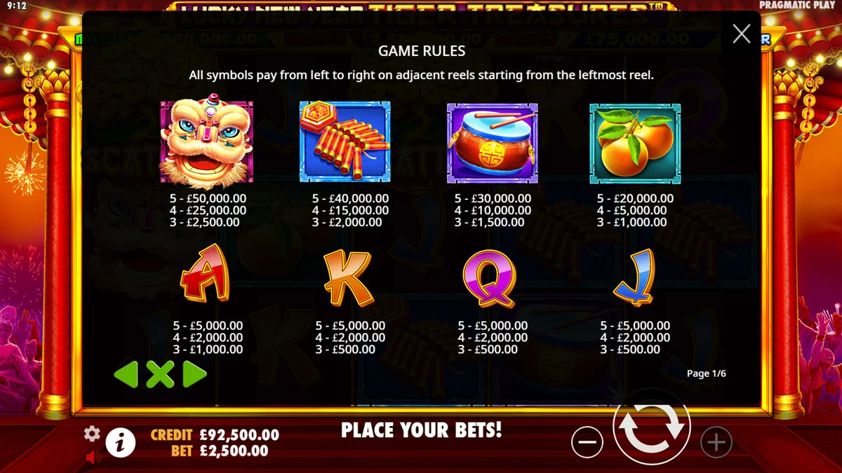 Lucky New Year - Tiger Treasures Paytable
