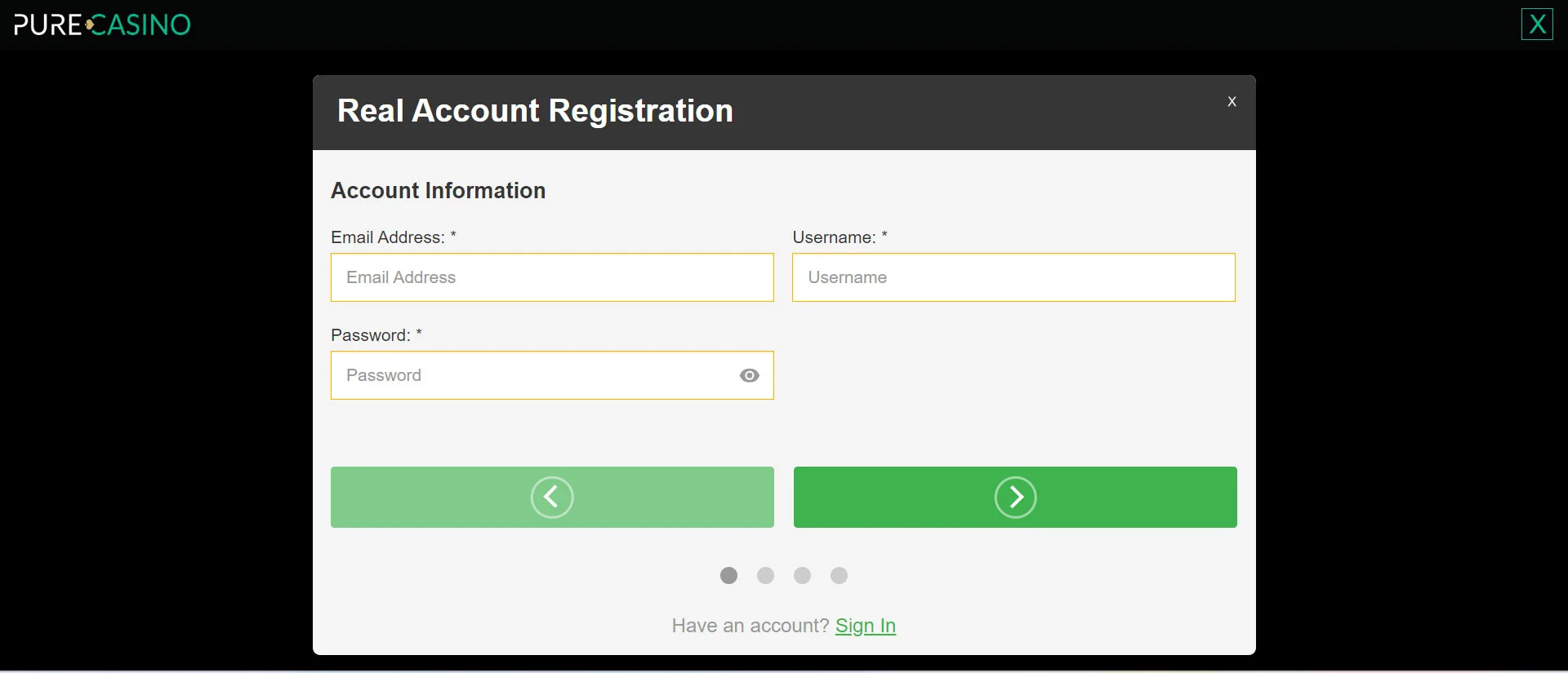 Pure Casino Registration