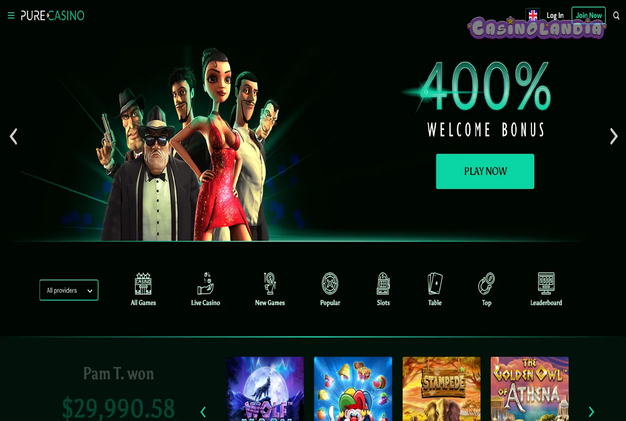 Pure Casino Desktop View