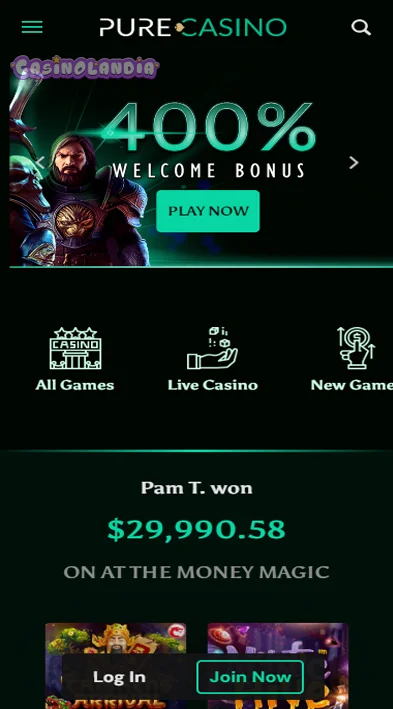 Pure Casino Mobile View