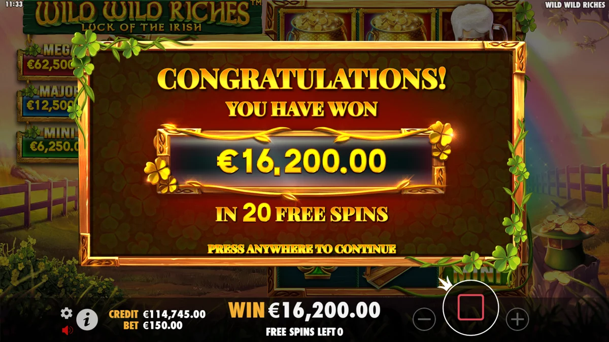 Wild Wild Riches Free Spins Win