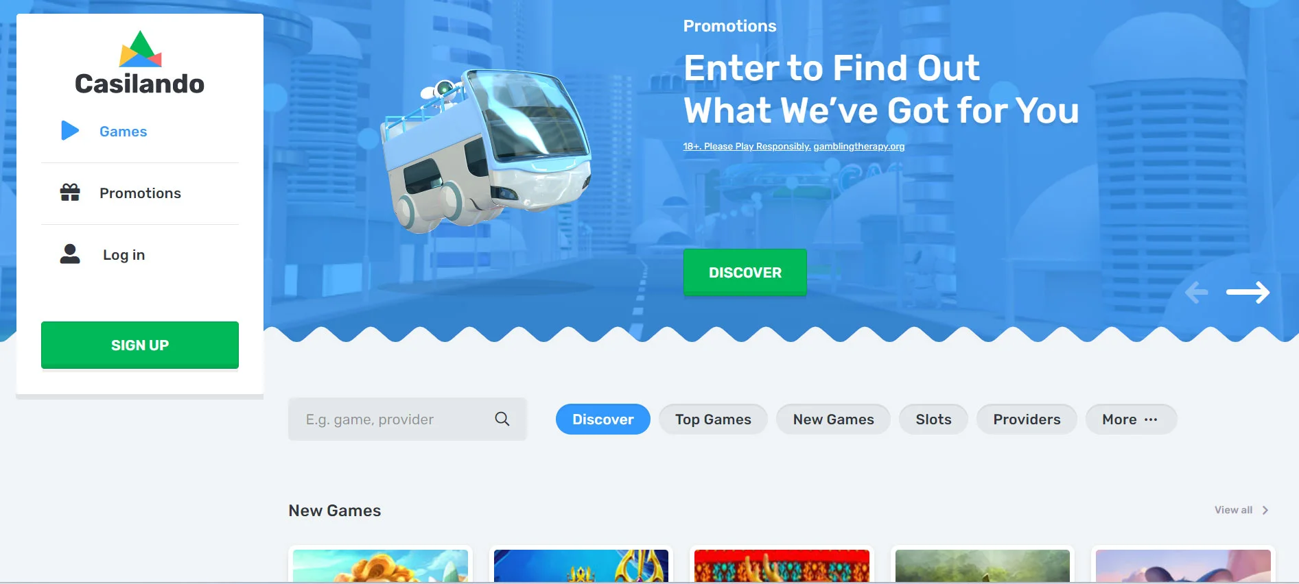 Casilando Casino Home Screen