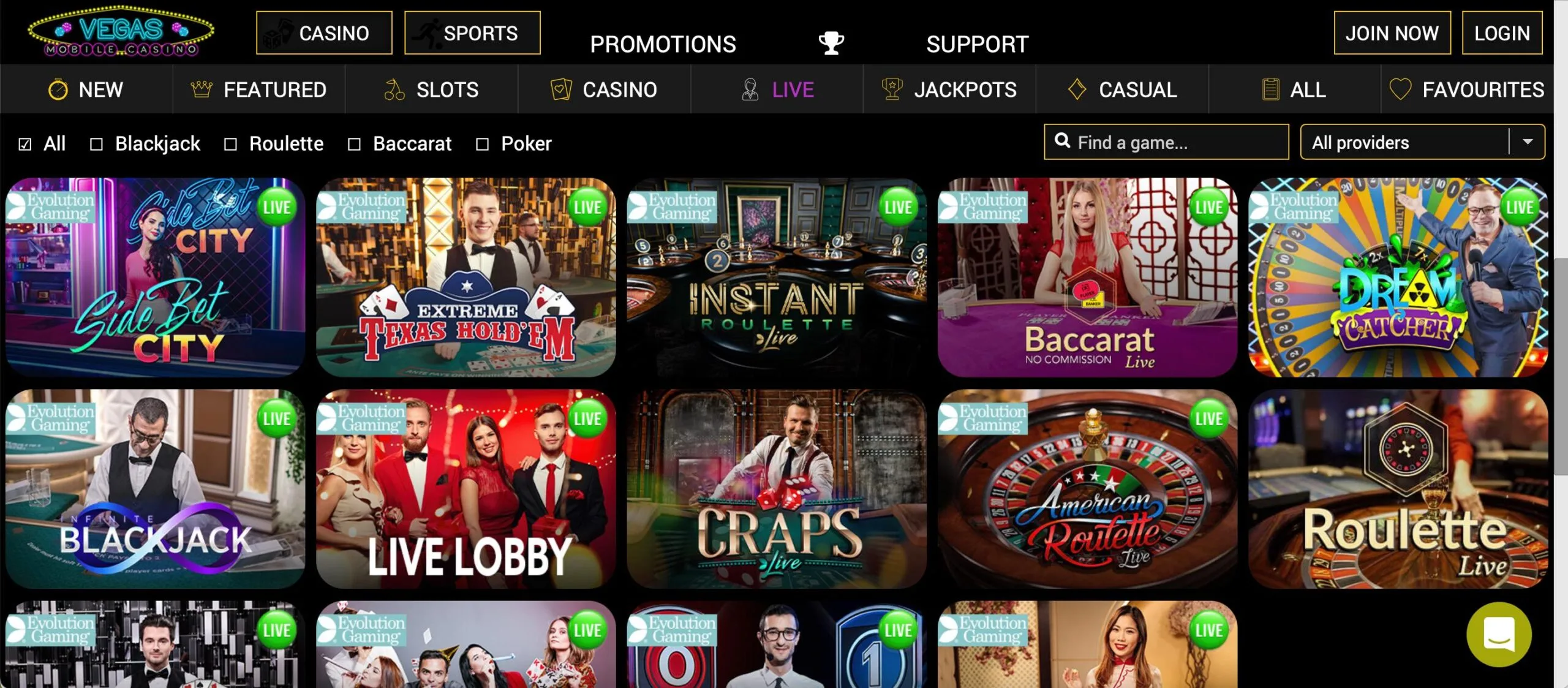 Vegas Mobile Live Casino