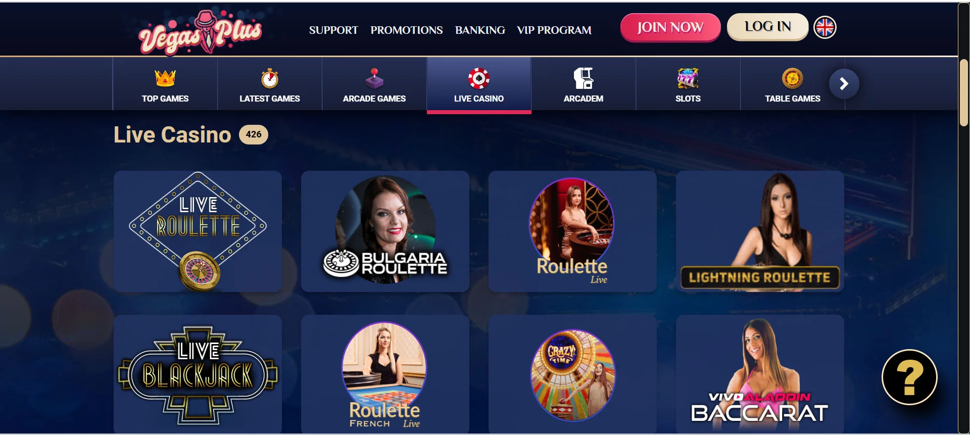 VegasPlus Casino Live Casino