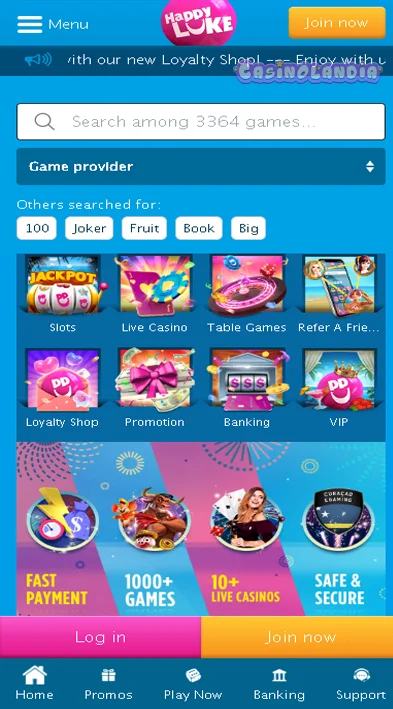 Mobile View HappyLuke casino