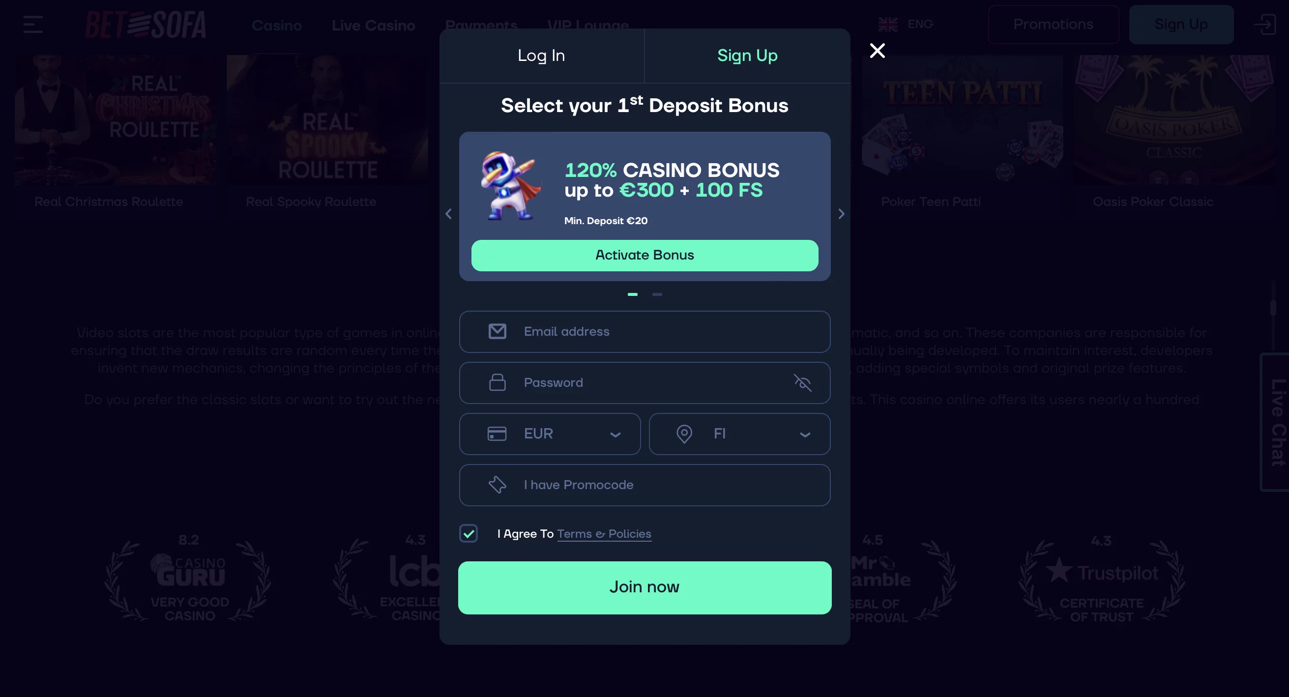 BetSofa Casino Registration