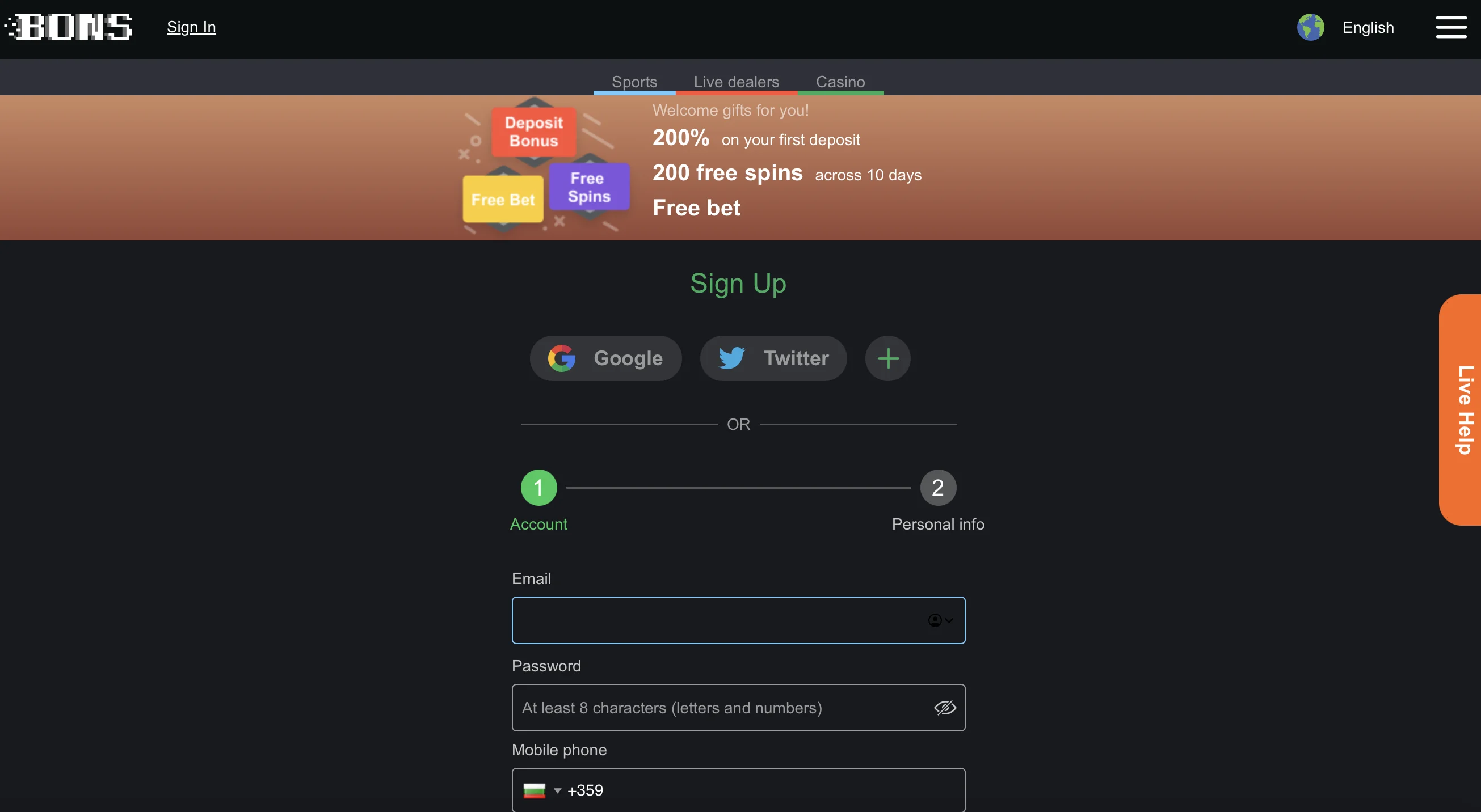 Bons Casino Register