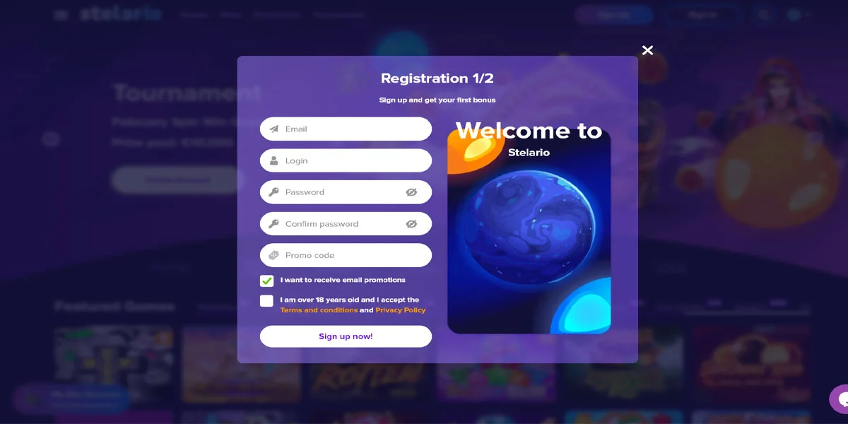 Stelario Casino Registration Form