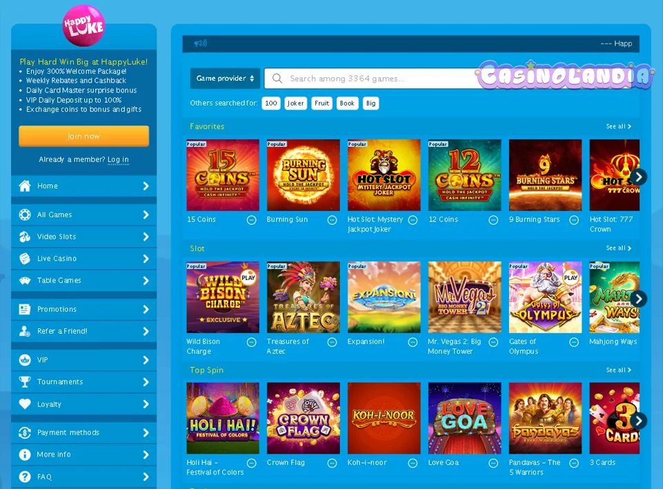 Tablet View HappyLuke casino