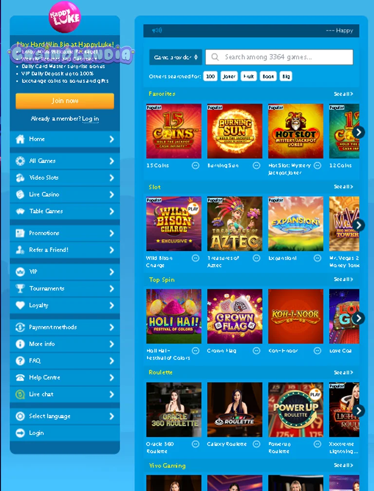 Tablet View V HappyLuke casino