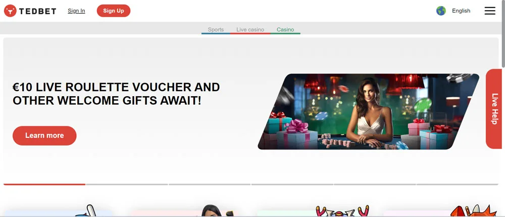 Tedbet Casino Home Screen