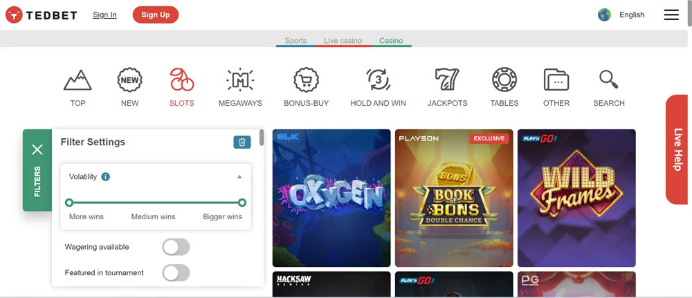 Tedbet Casino Slot Games
