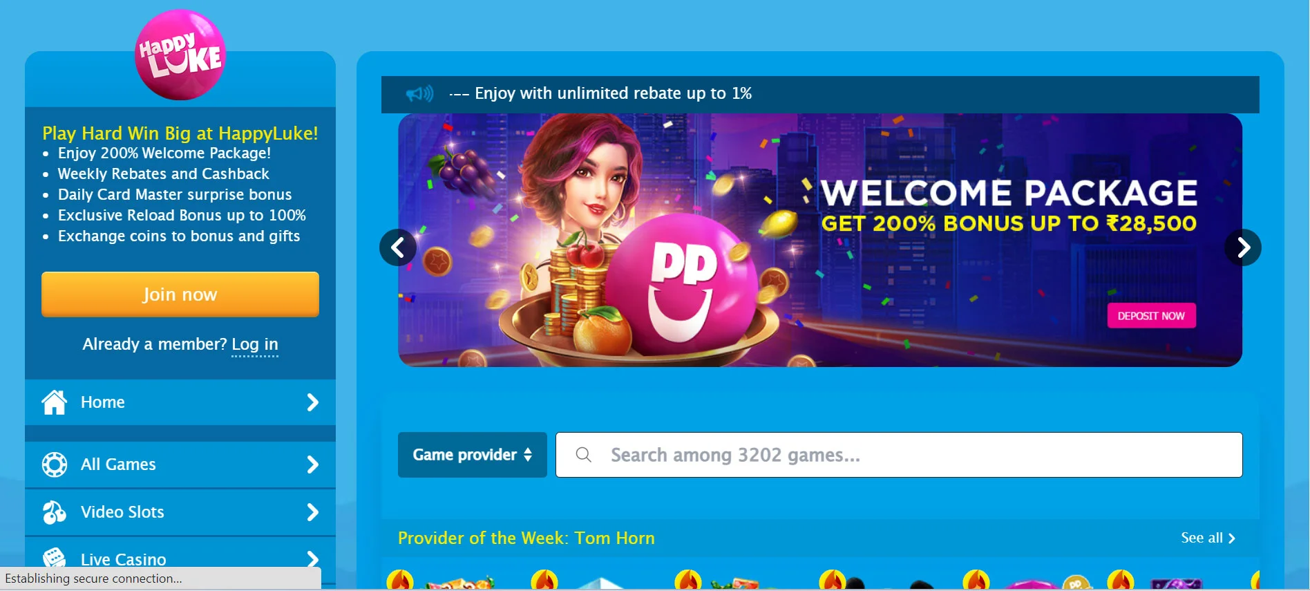 Happy Luke Casino Home Screen