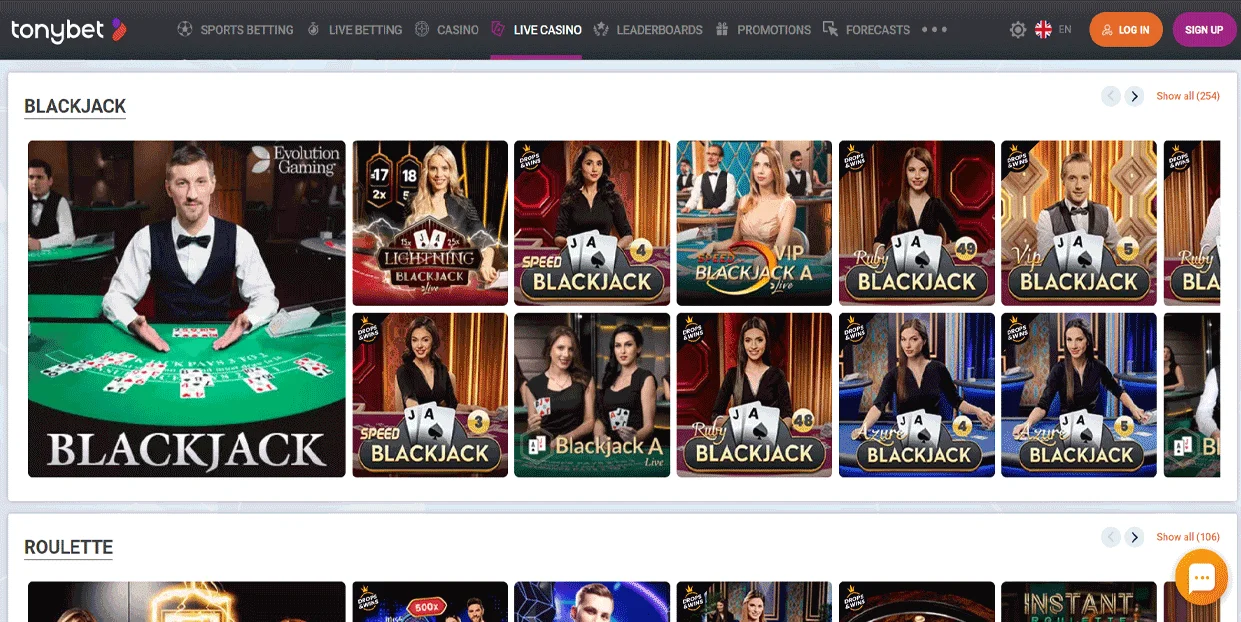 TonyBet Live Games