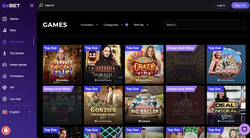 0xBet Casino Live Games