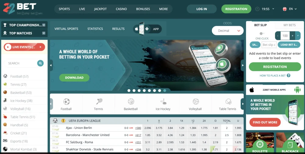 22bet Casino Homepage