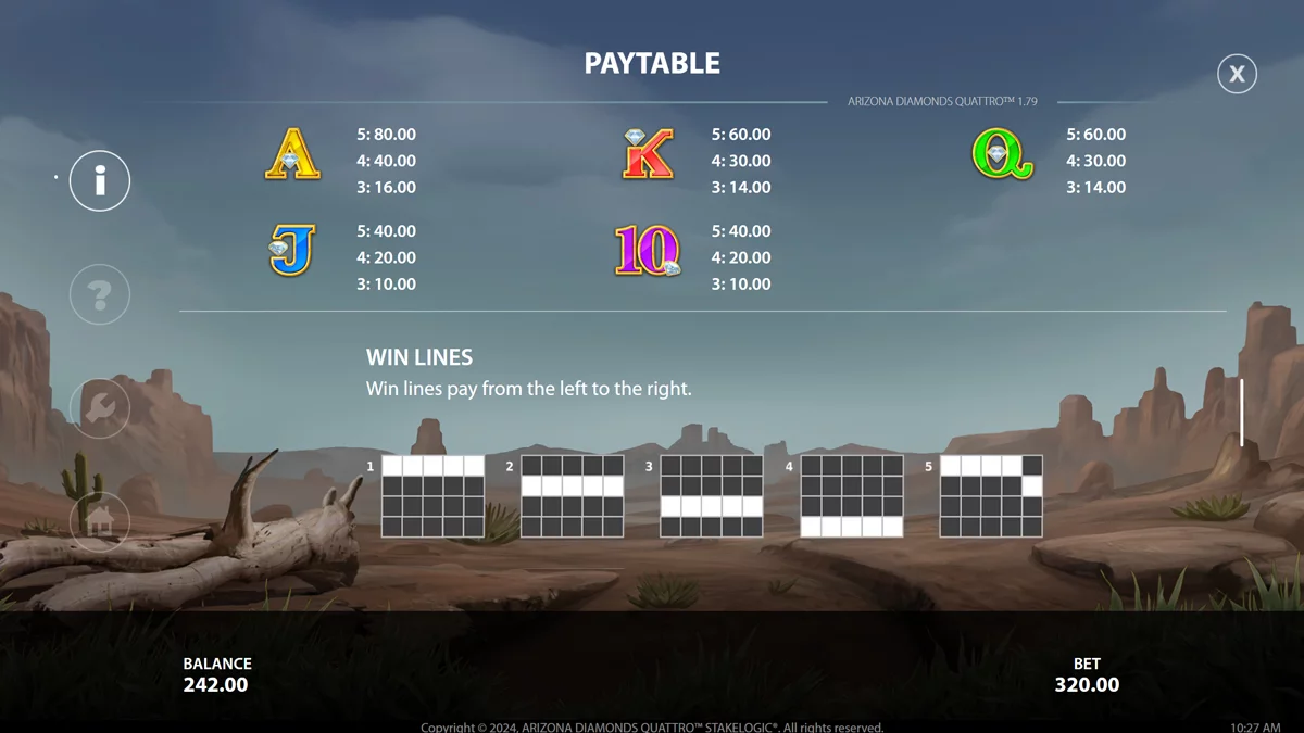 Arizona Diamonds Paytable 2
