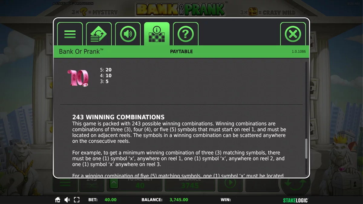 Bank or Prank Paytable 2