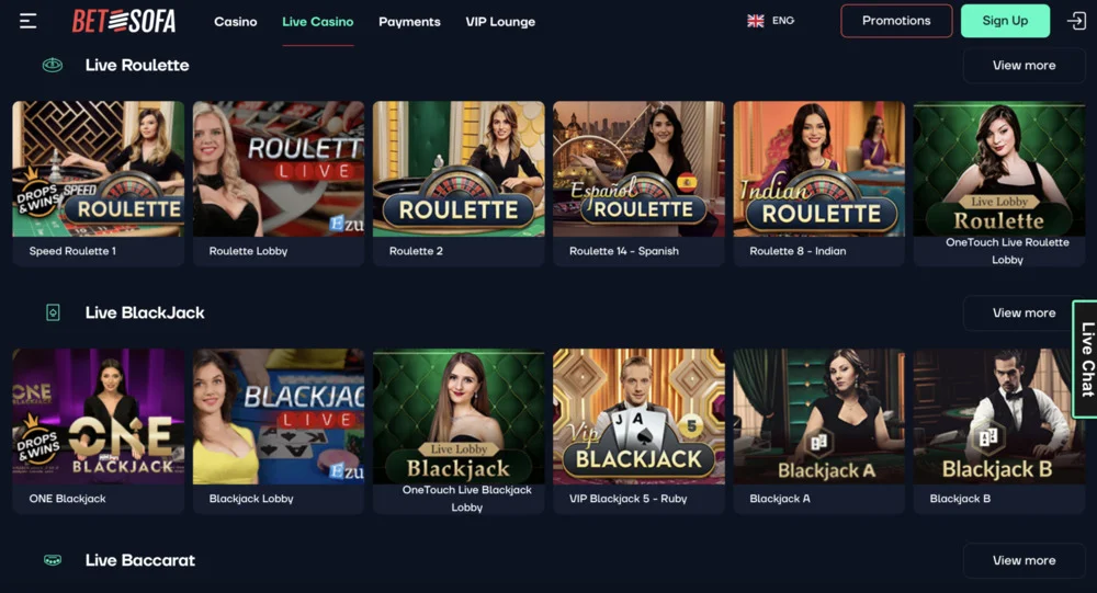 BetSofa Casino Live Casino