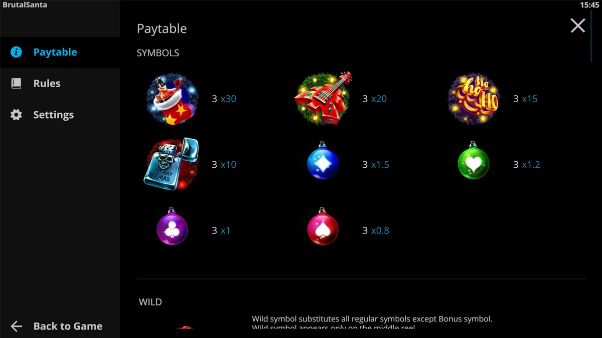 Brutal Santa Paytable