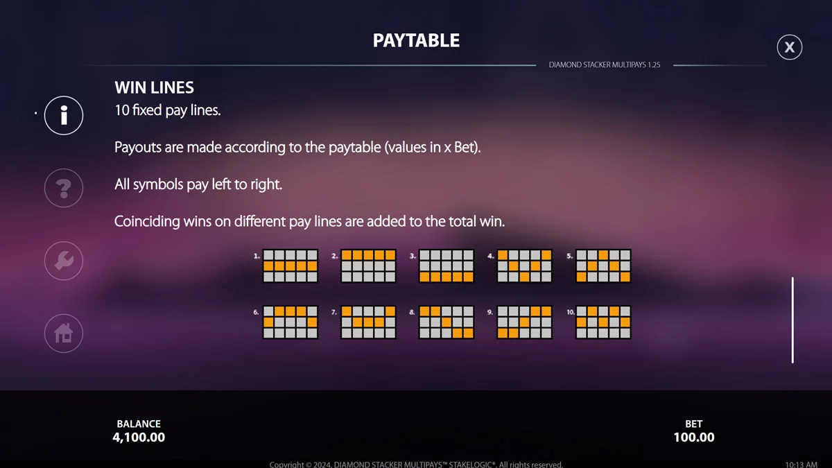 Diamond Stacker Multipays Win Lines