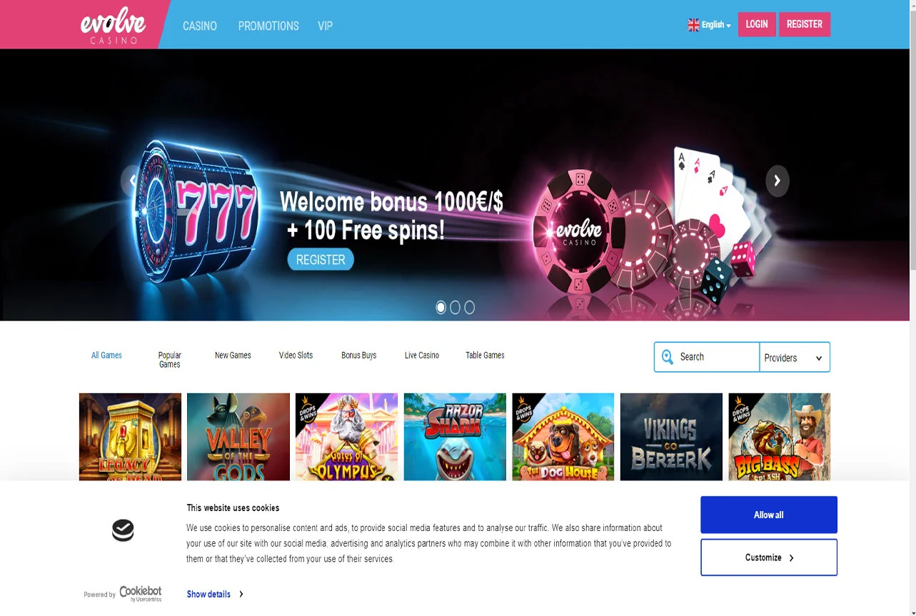 Evolve Casino Desktop View