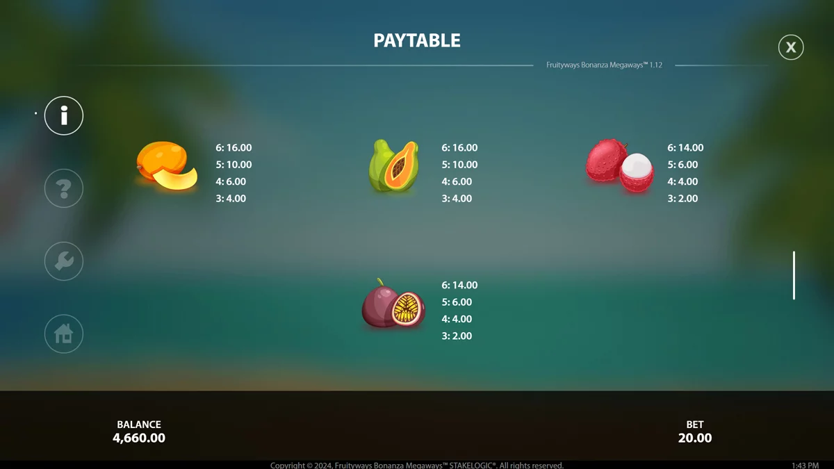 Fruityways Bonanza Megaways Paytable 2