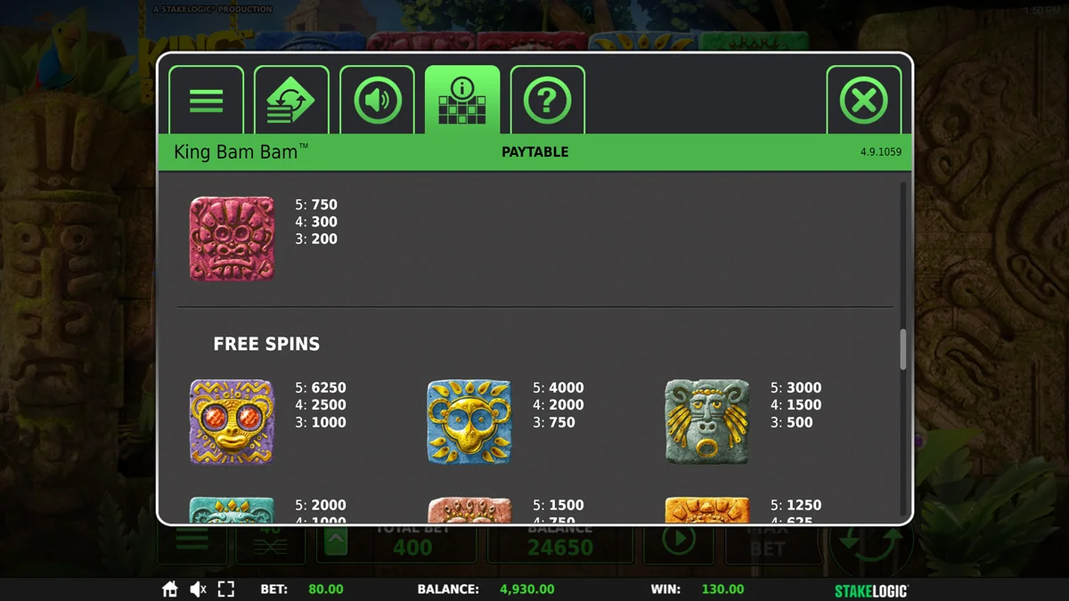 King Bam Bam Paytable 2