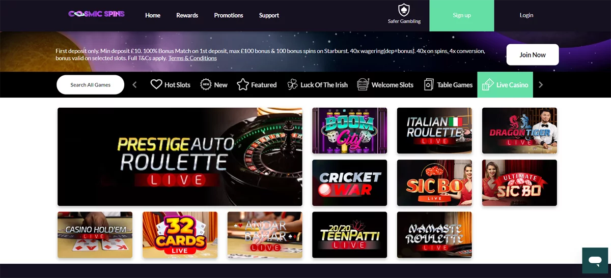 Live Casino Cosmic Spins Casino