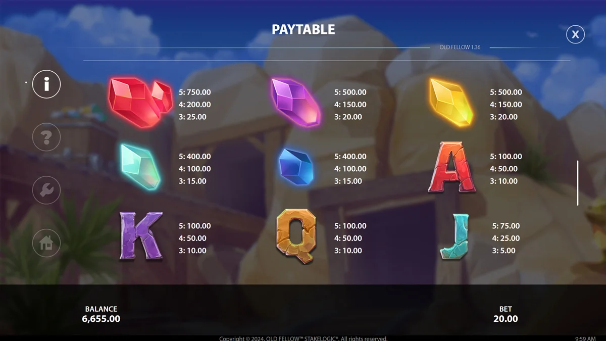 Old Fellow paytable