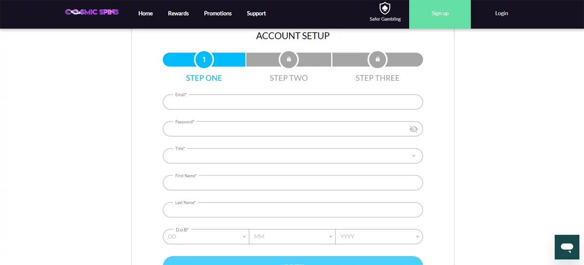 Registration Cosmic Spins Casino