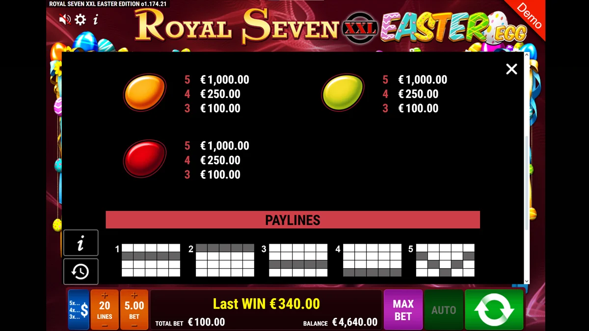 Royal Seven XXL Easter Egg Paytable 2