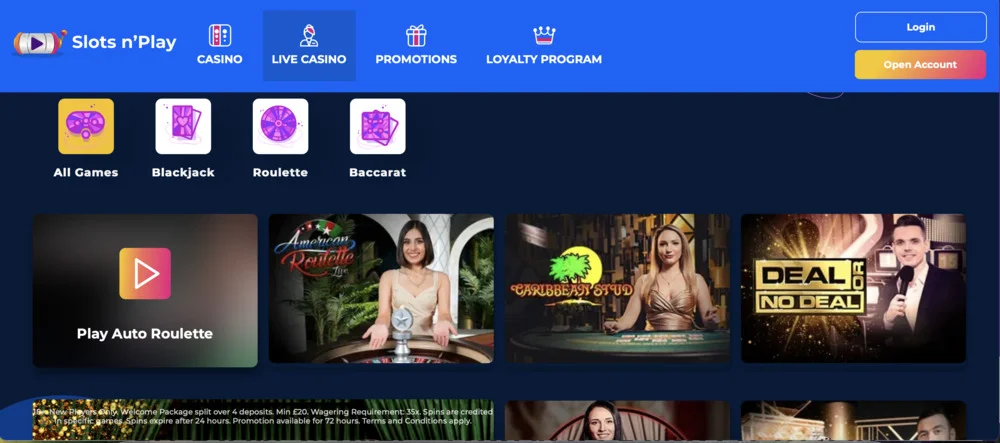 Slotsnplay Casino Live Games