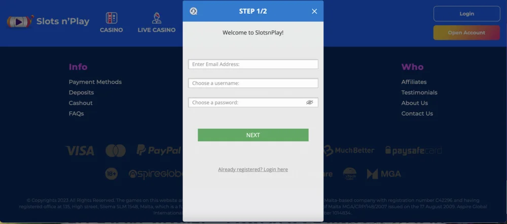 Slotsnplay Casino Register