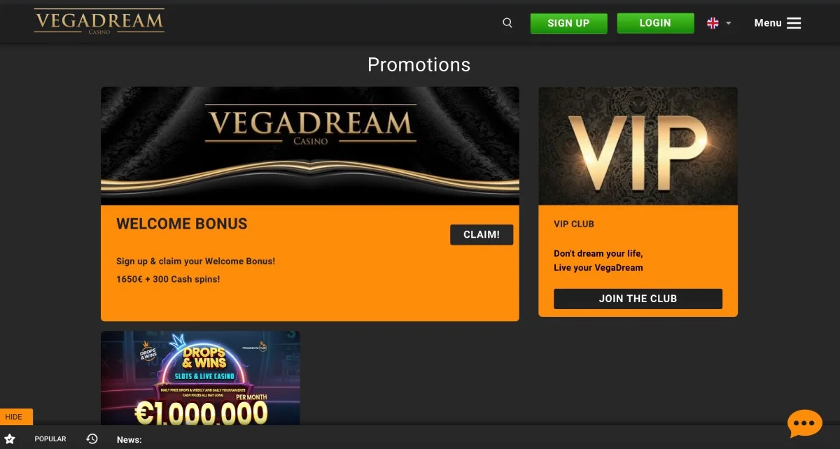 Vegadream Casino Bonuses
