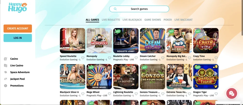 Happy Hugo Casino Live Games