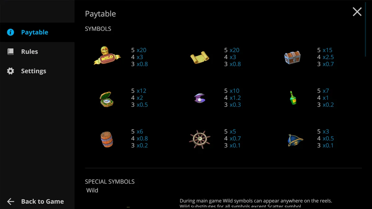 Sea of Spins Paytable
