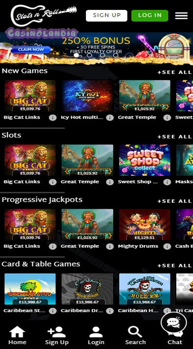 SlotsNRoll Casino Mobile View