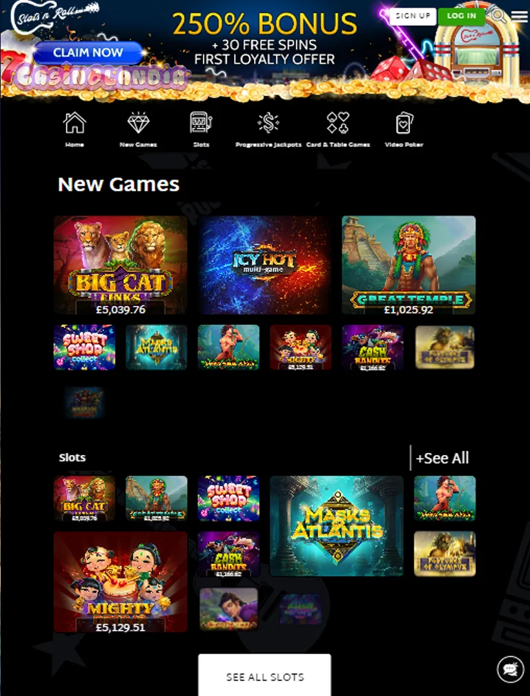 SlotsNRoll Casino Tablet View