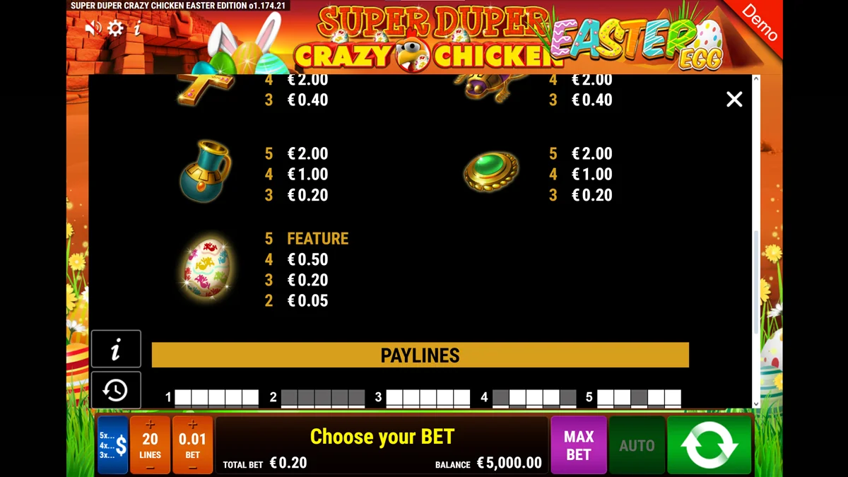 Super Duper Crazy Chicken Easter Egg Paytable 2