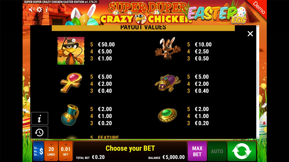 Super Duper Crazy Chicken Easter Egg Paytable