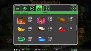 Tropical Adventure Paytable