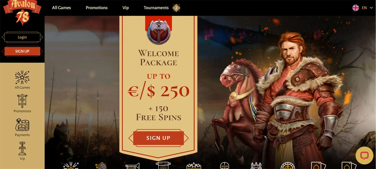 Avalon78 Casino Home Screen