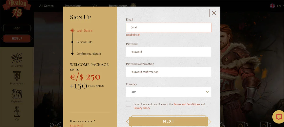 Avalon78 Casino Registration