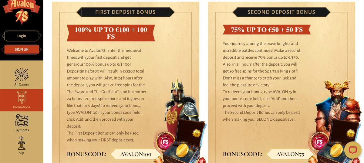 Avalon78 Casino Promotions