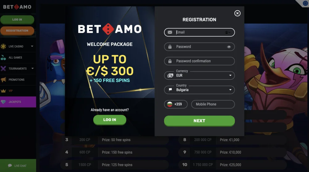 Betamo Signup Form