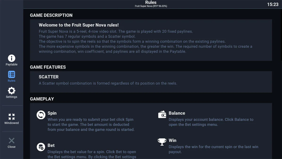 Fruit Super Nova Slot Game Rules