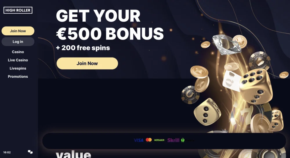 High Roller Casino Homepage